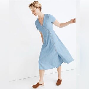 Madewell Indigo Button Wrap Midi Dress 4